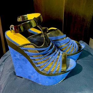 Blue wedge heels